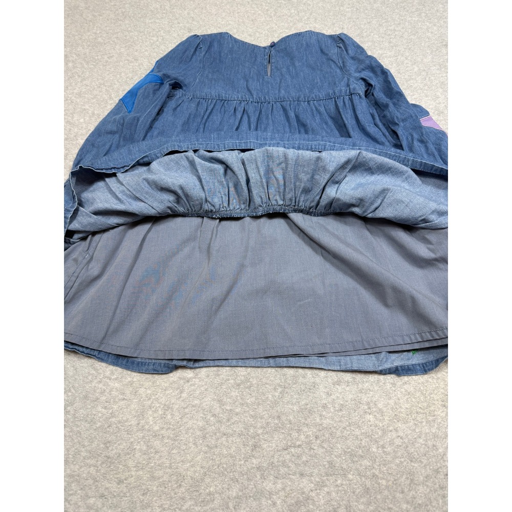 Mini Boden Betsy Tiered Chambray Denim Star Applique Dress Blue Girls 6-7Y - Picture 3 of 10